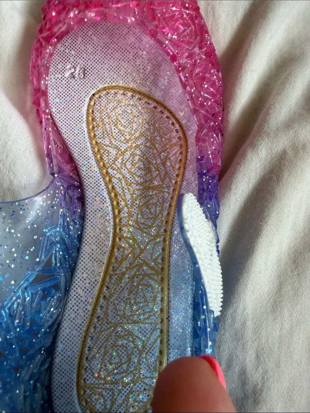 Girls Pink-to-Blue Glitter Ombre Jelly Mary Jane Sandals